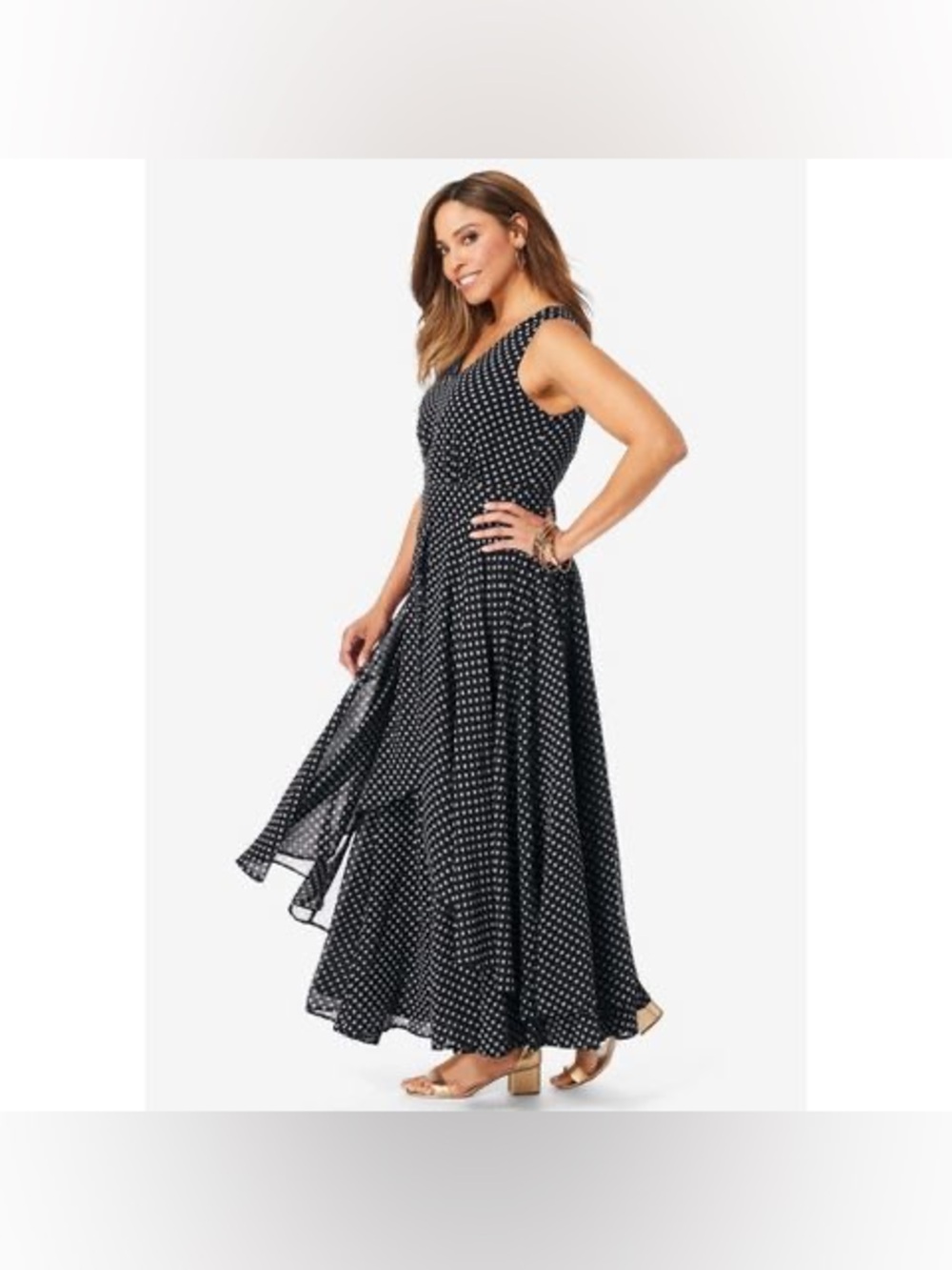 Jessica London Black Maxi Dress with White Polka Dot Print Size 28W